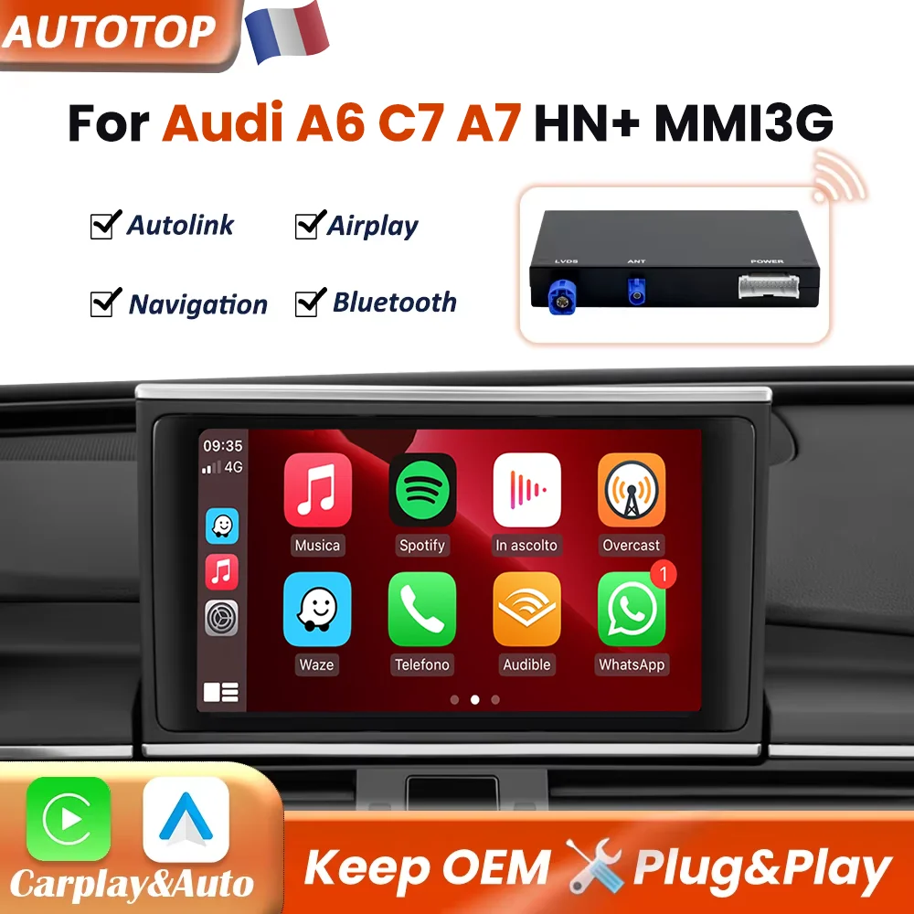 Module d'interface sans fil CarPlay Android Auto pour Audi A6 C7 A7 2011 2012 2013 2014 2015 HNR HN+ système MMI3G avec Mirror Link Bluetooth GPS Navigation Decoder