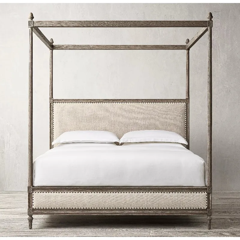American Style Retro Elevated Solid Wood Carving Double Bed Bedroom Lounge Apartment Villa Hotel Furniture Customization