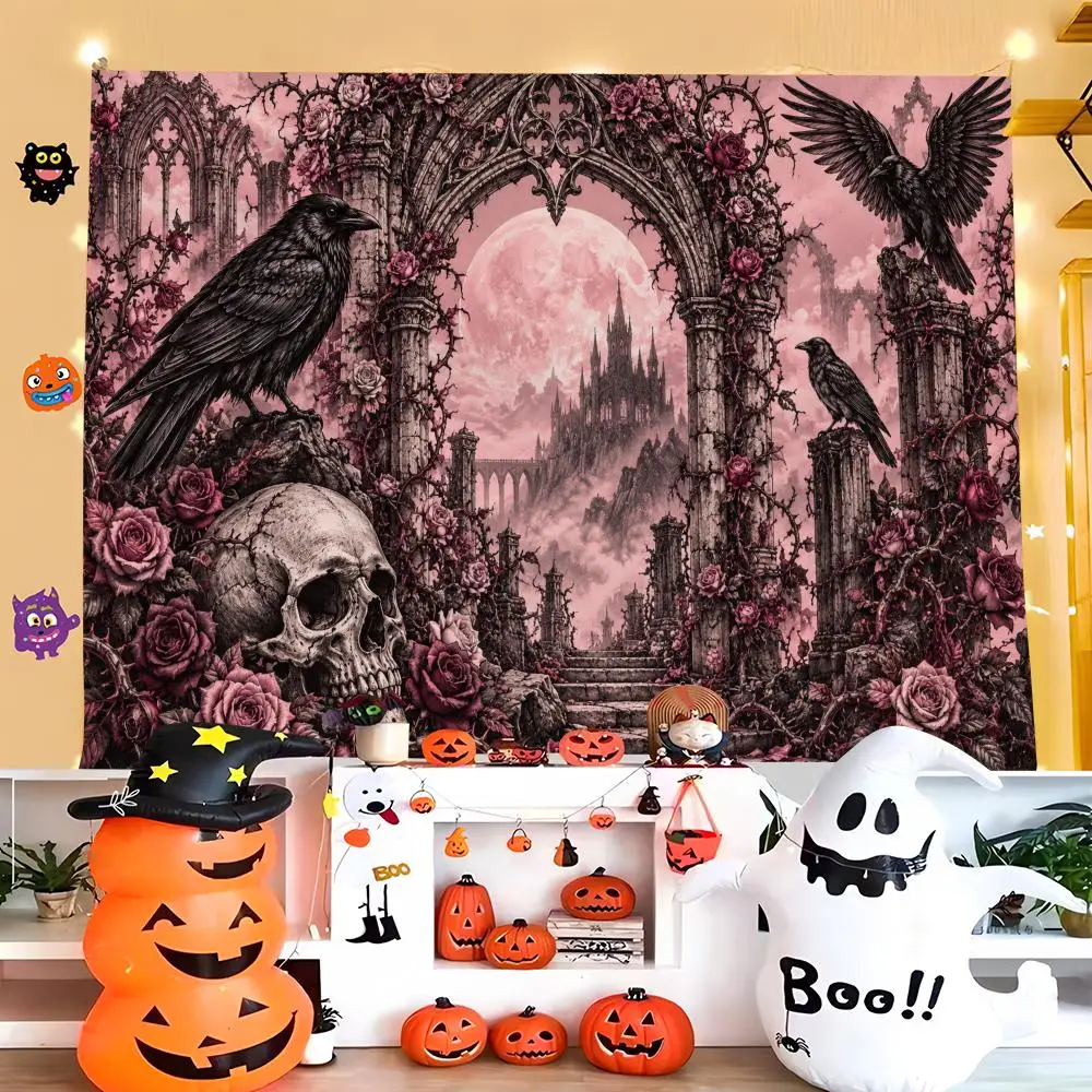 VIKAMA Gothic Dark Tapestry Durable Soft Microfiber Horizontal Wall Hanging Decor For Bedroom Patio Garden Parties 3