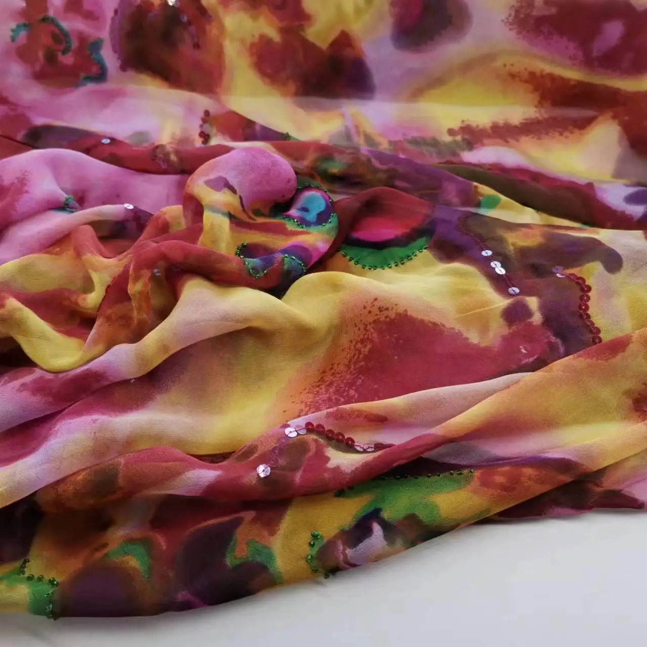 Ombre Pure Silk Fabric Tissue Embroidery Sequins Scarf Toub Saree Decoration Dress Material