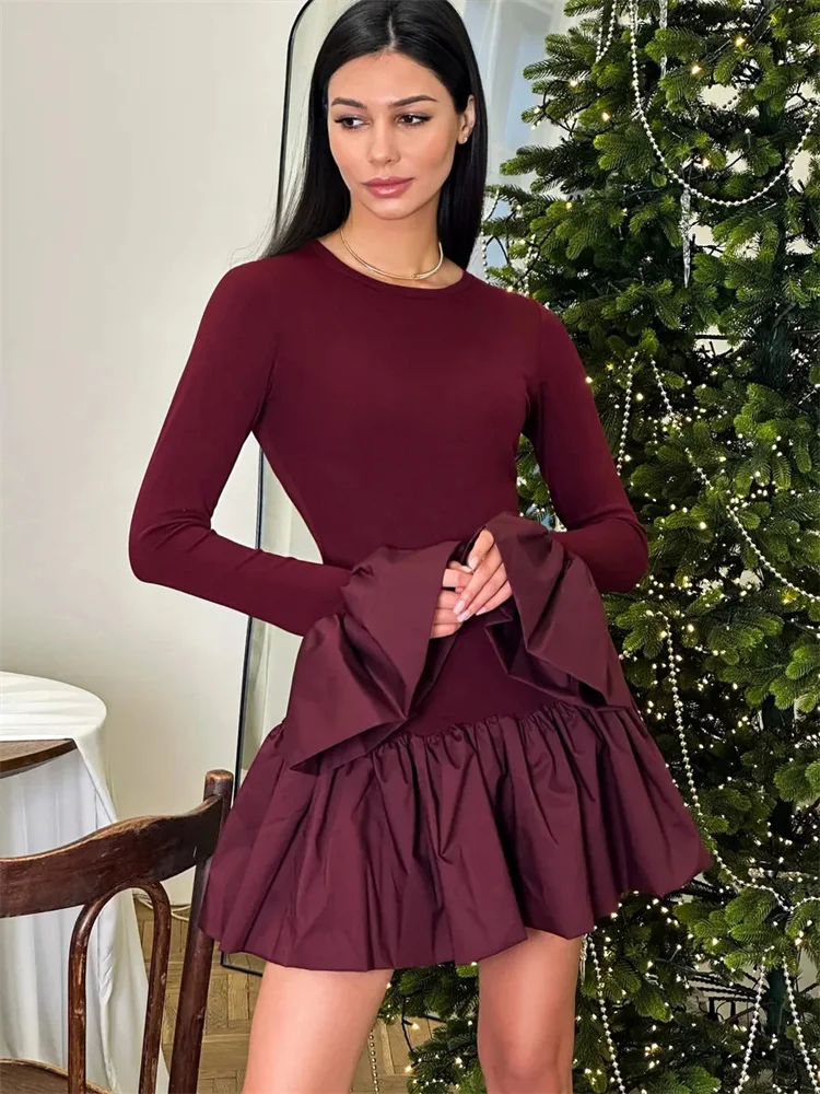 Tossy Ruffled Fashion Patchwork Mini Dress For Women High Waist Slim Elegant Commute Party Dress Female Spring Bodycon Dress New