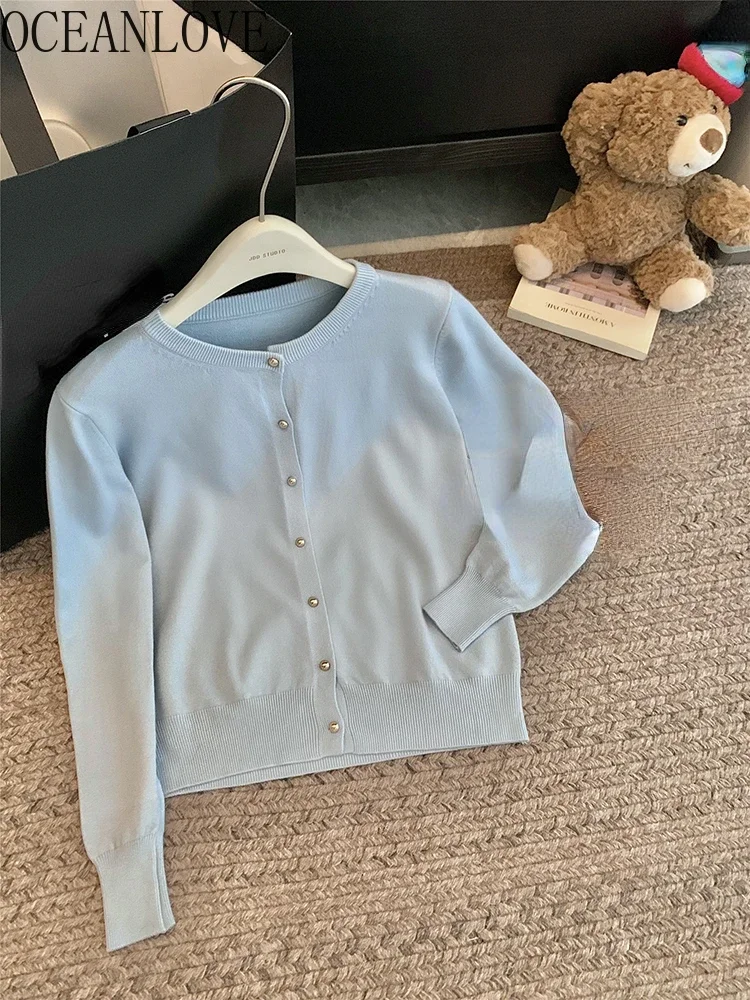 

OCEANLOVE Short Cardigans Solid Korean Fashion Autumn Winter Sweet Women Sweaters Candy Color Basics Simple Sueter De Mujer