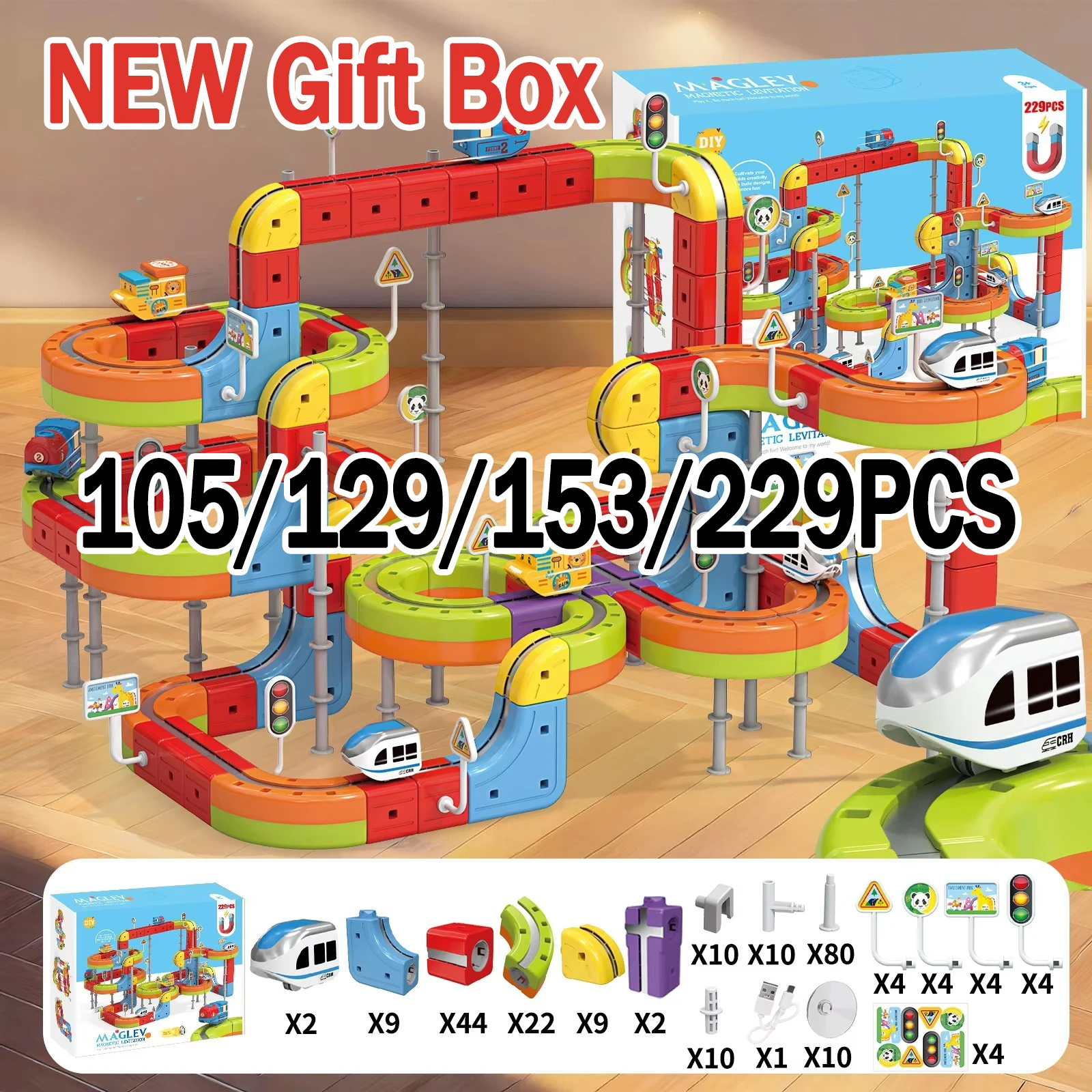 

105/129/153/229pcs Children'S Anti-Gravity Magnetic Attraction Track Train Changeable Magnetic Magic Rail Car Electric Train Toy
