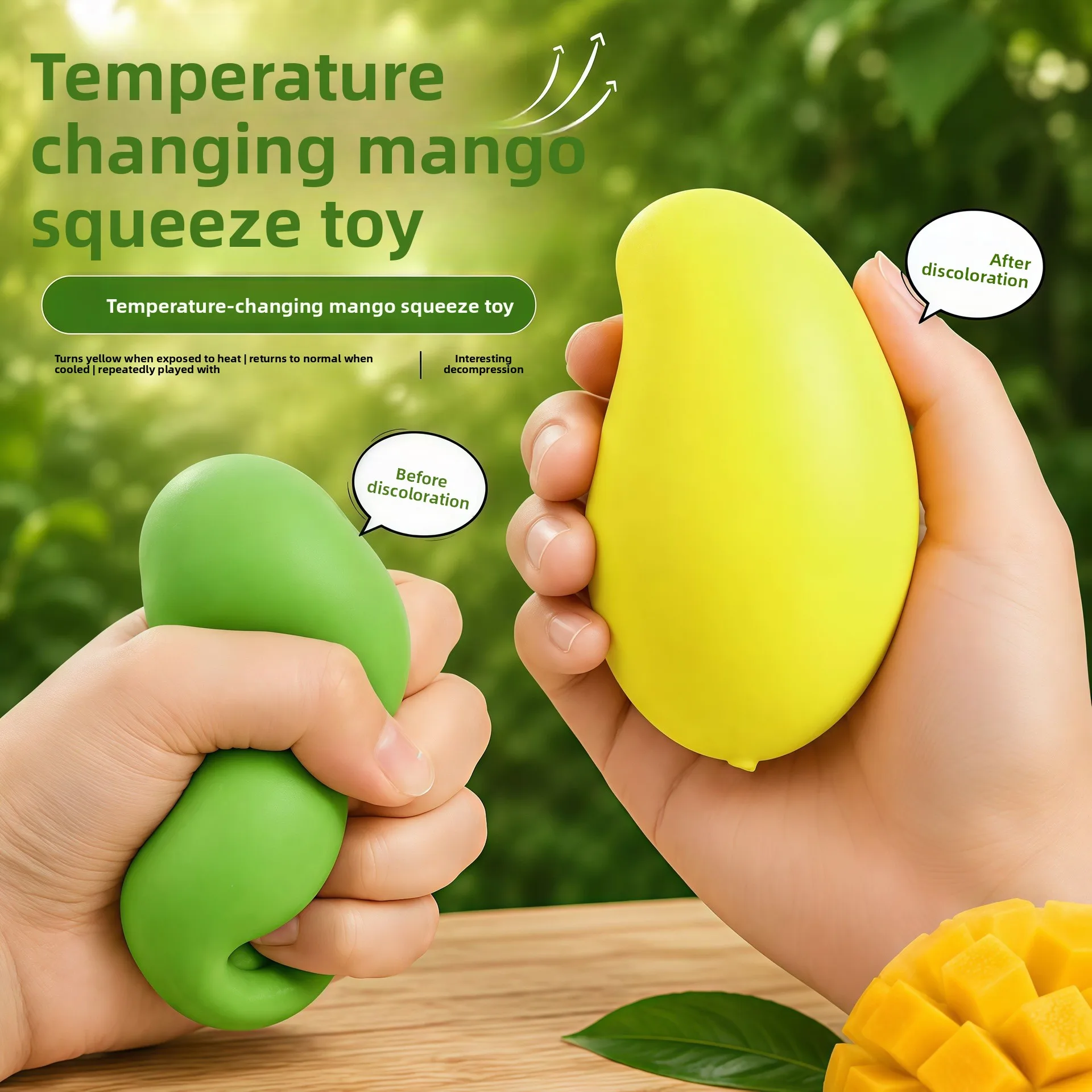 Color Changing Mango Squishy Fidget Toy, Temperature Sensitive Mango Squeeze Toy, Soft Slow Rebound Simulation Fruit Toy