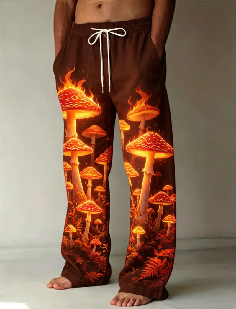 Men's Fantasy Mushroom Casual Pants, Lightweight & Trendy, Edgy Motif for Daily Life, Yoga and Beach Strolls