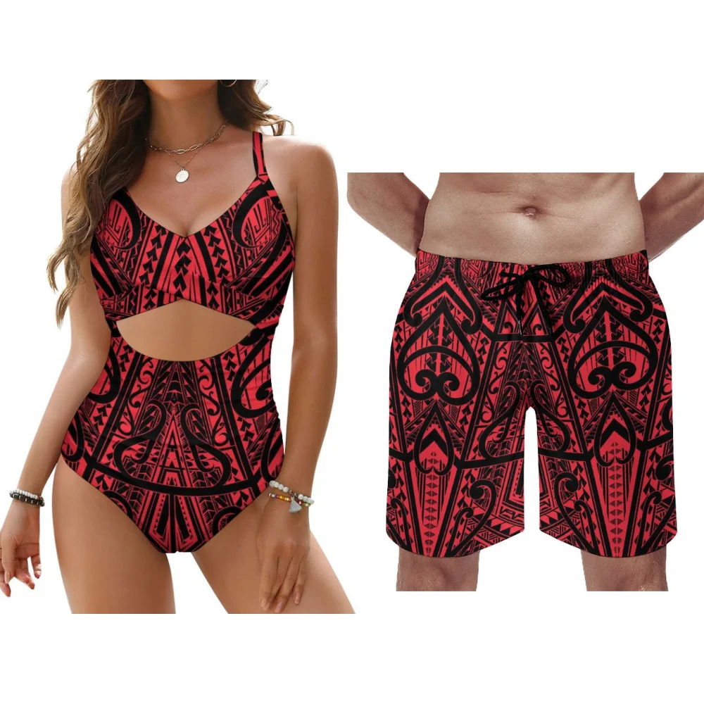 

Customizable Polynesian Floral Bikini Set Men Trunks Women Monokini Beach Party Vacation Hot Sun