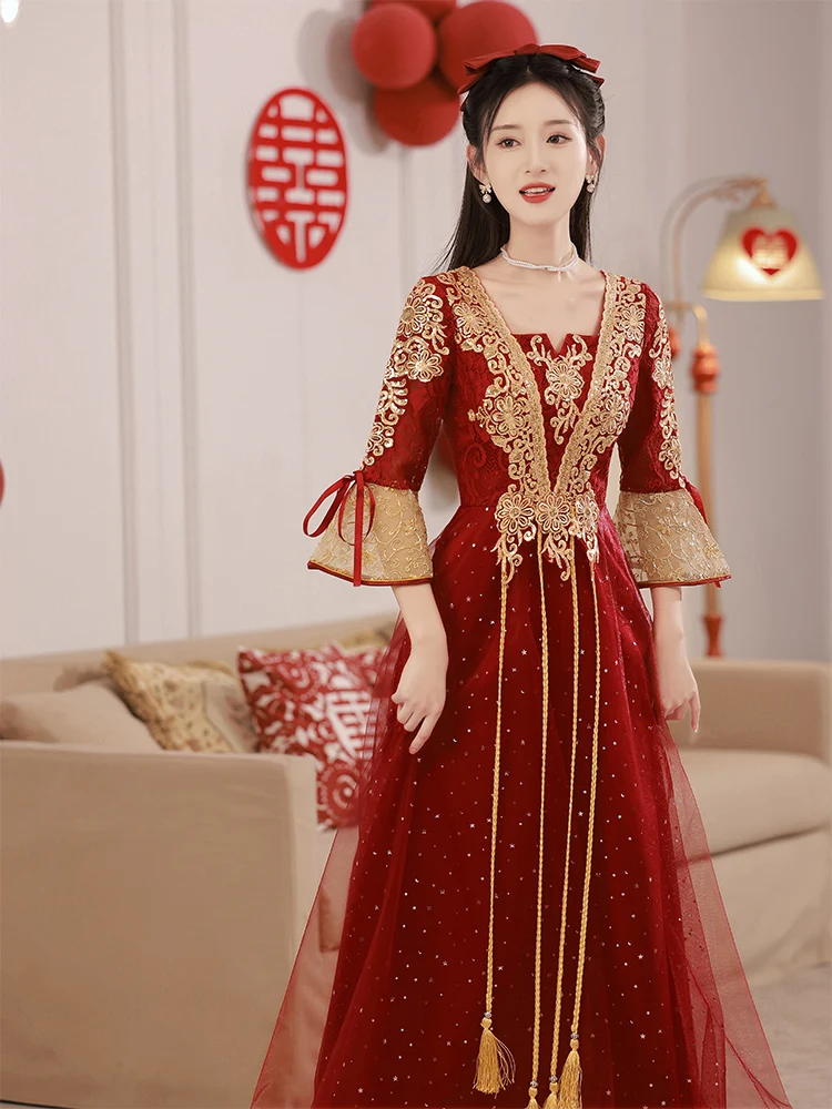 

Red Chinese Sle Wedding Dr Xisimery New 2026 Ele High-End Engagement Ceremony Dr ow Heel Women Summer Qipao