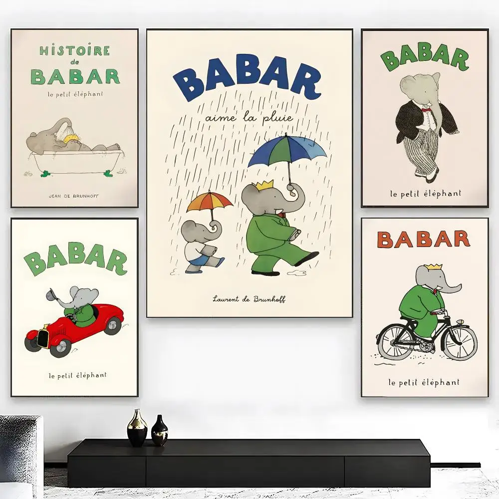 B-Babar The E-Elephant Anime Poster High Quality Bedroom Living Room Aesthetic Wall Decoration Painting Stickers Gift