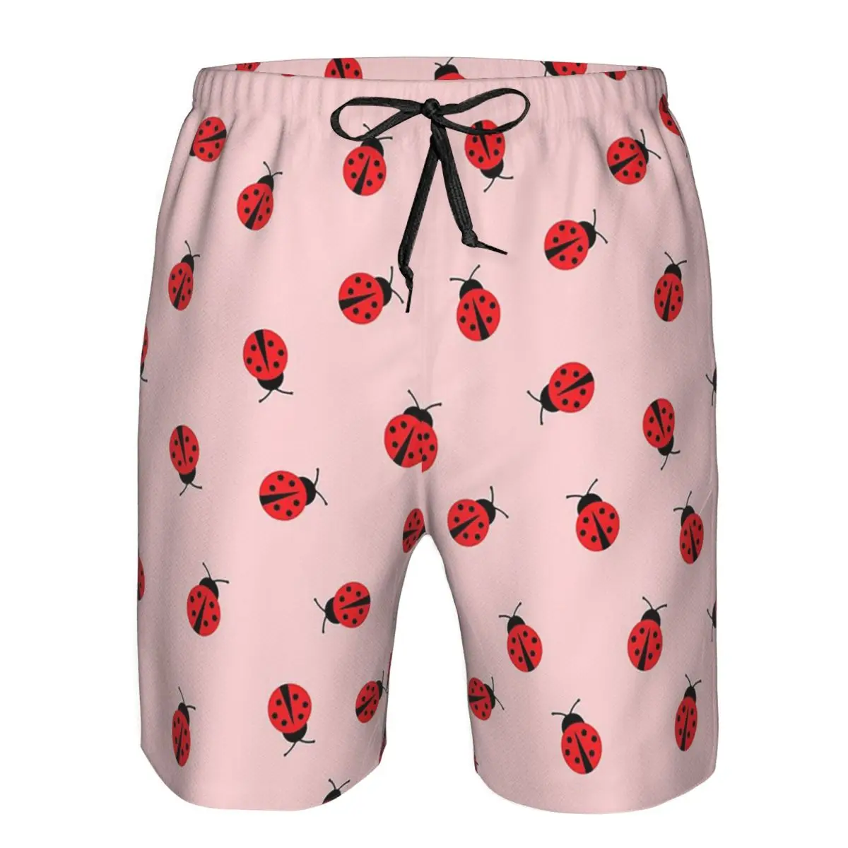 Cute Ladybug Pattern On Pink Background Trunks Beach Board Shorts Casual Quick Dry Swim Summer Men Pants
