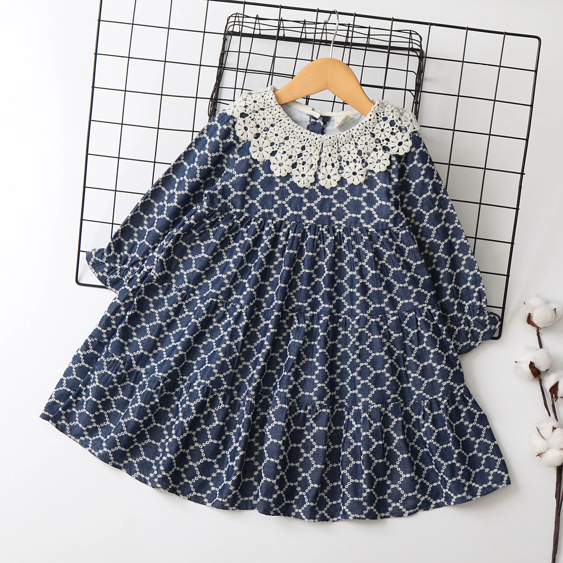 

Jacquard denim dress for girls clothes Embroidery Long Sleeve Class A 2024 Autumn New Kids Clothes Toddler Wear