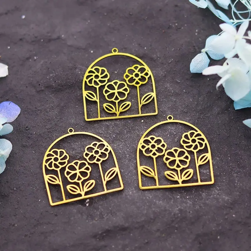 

3pcs diy Charms Half Round Flower Art Line Stainless Steel Charms for Jewelry Making Vintage Earrings Bracelets Craft Pendant