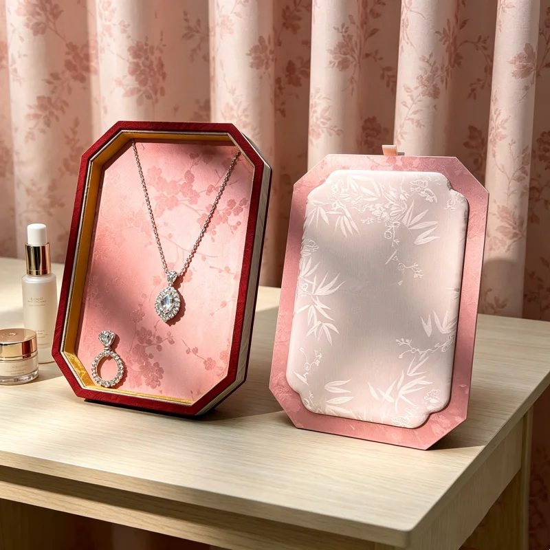 Compact Imperial Brocade Jewelry Box with Cover, High-End Storage for Pendant Hand Chain Bracelet & Bangle, Velvet Case