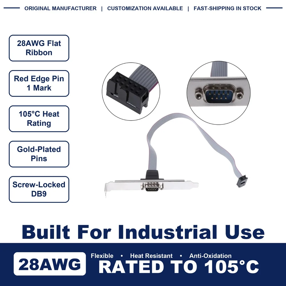DB9 RS232 COM Port Bracket Cable 10Pin Header to DB9 Male Serial Port Low Profile PCI Bracket Cable