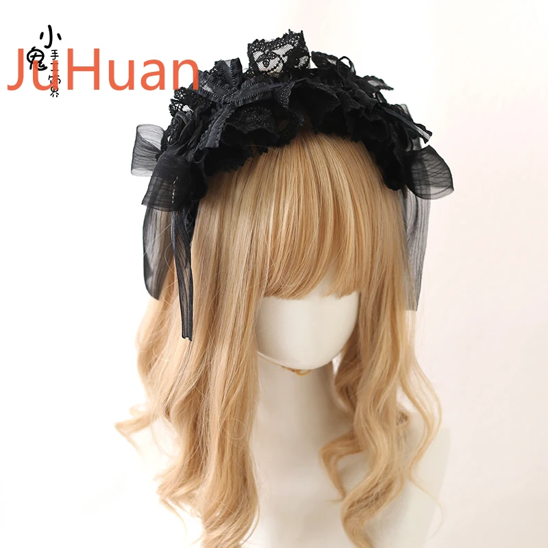 

Lolita Girl Gorgeous Black Headband Lace Bow Tassel Rose Hair Accessories Set Top Hat Hand Sleeve Hairpin Headband