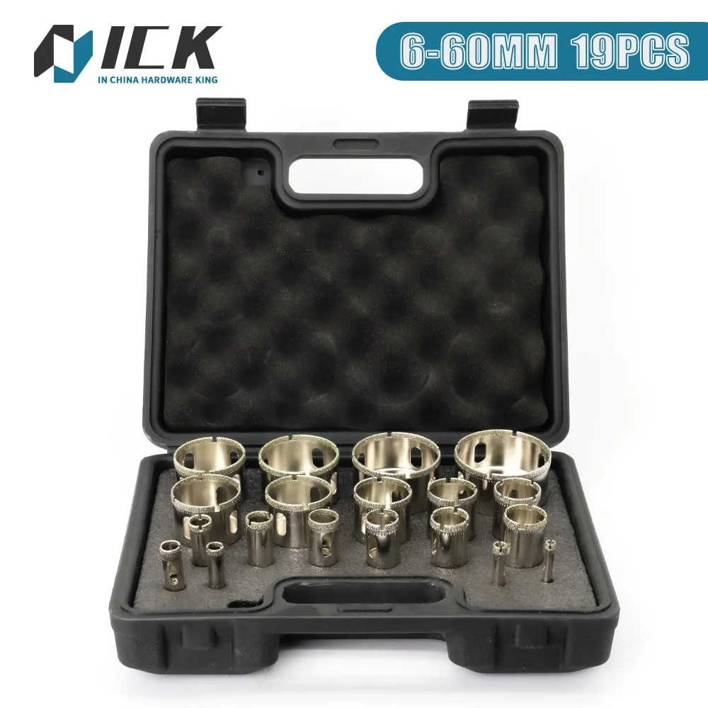 Diamante Revestido Drill Bit Grupo Porcelain Cup Saw Azulejo Mármore Vidro Granito Buraco Saw Bits de Perfuração Ferramentas Elétricas Acessórios 12 Pcs 19 Pcs