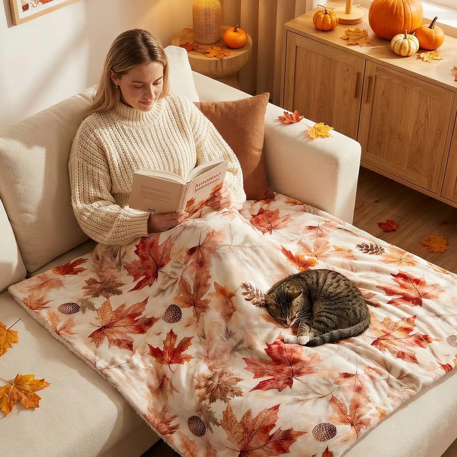 EVERLORIA Fall Throw Blanket 50"x60", Soft Warm Flannel Sherpa Fleece Autumn Maple Leaves Blanket, Orange Fall Throw for Sofa Couch Bed, Cozy Farmhouse Thanksgiving Home Decor Gift - view 4