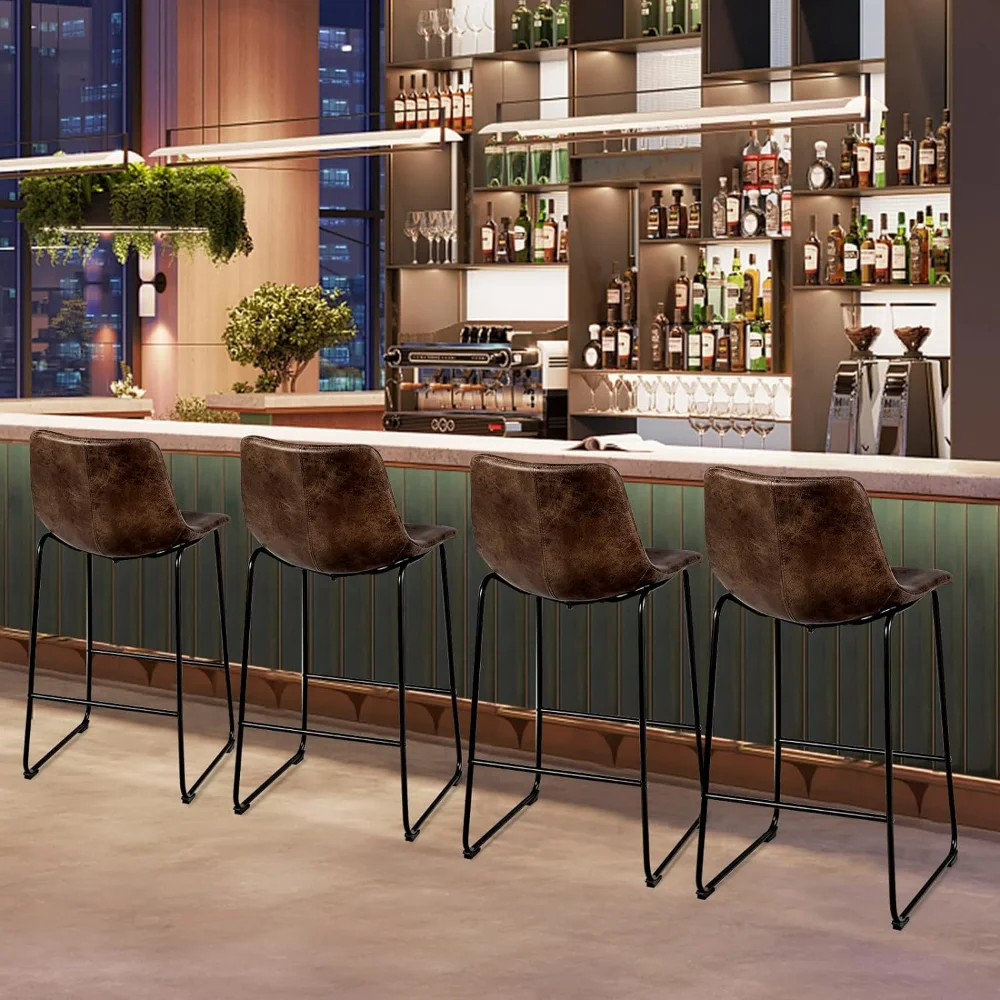 ERGOMASTER-Modern Leather Bar Stools Set, Bar Altura Cadeiras, Barstools com Costas, Sturdy, 30 in, 4 PCs