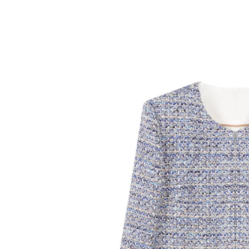 Blue tweed coat Spring/Fall women's all-in-one coat Woven top