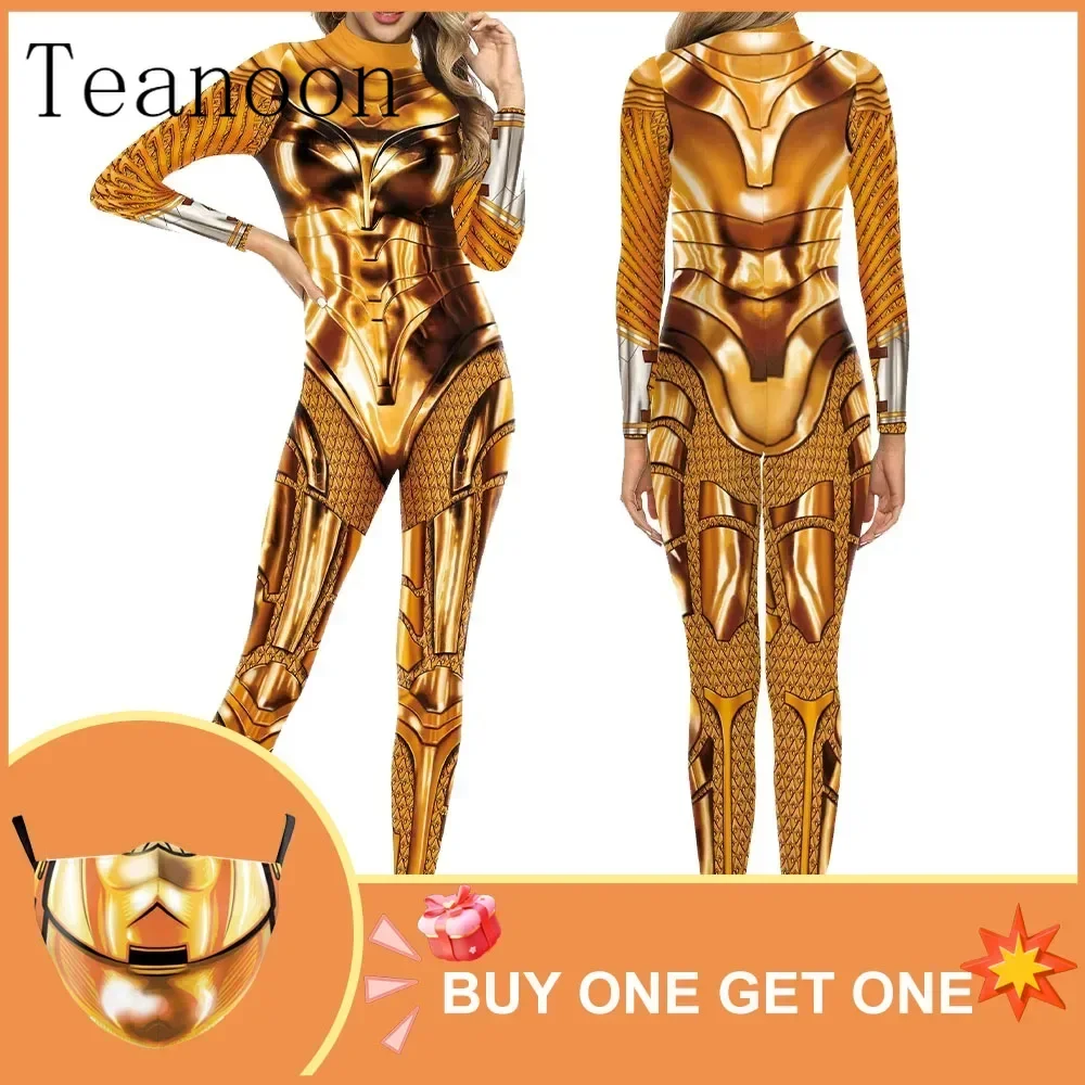 Halloween Superhero Cosplay Costume Women 3D Print Wear Mask Jumpsuit Fancy Clothing Adult Carnival Bodysuit Zentai Combat Suit