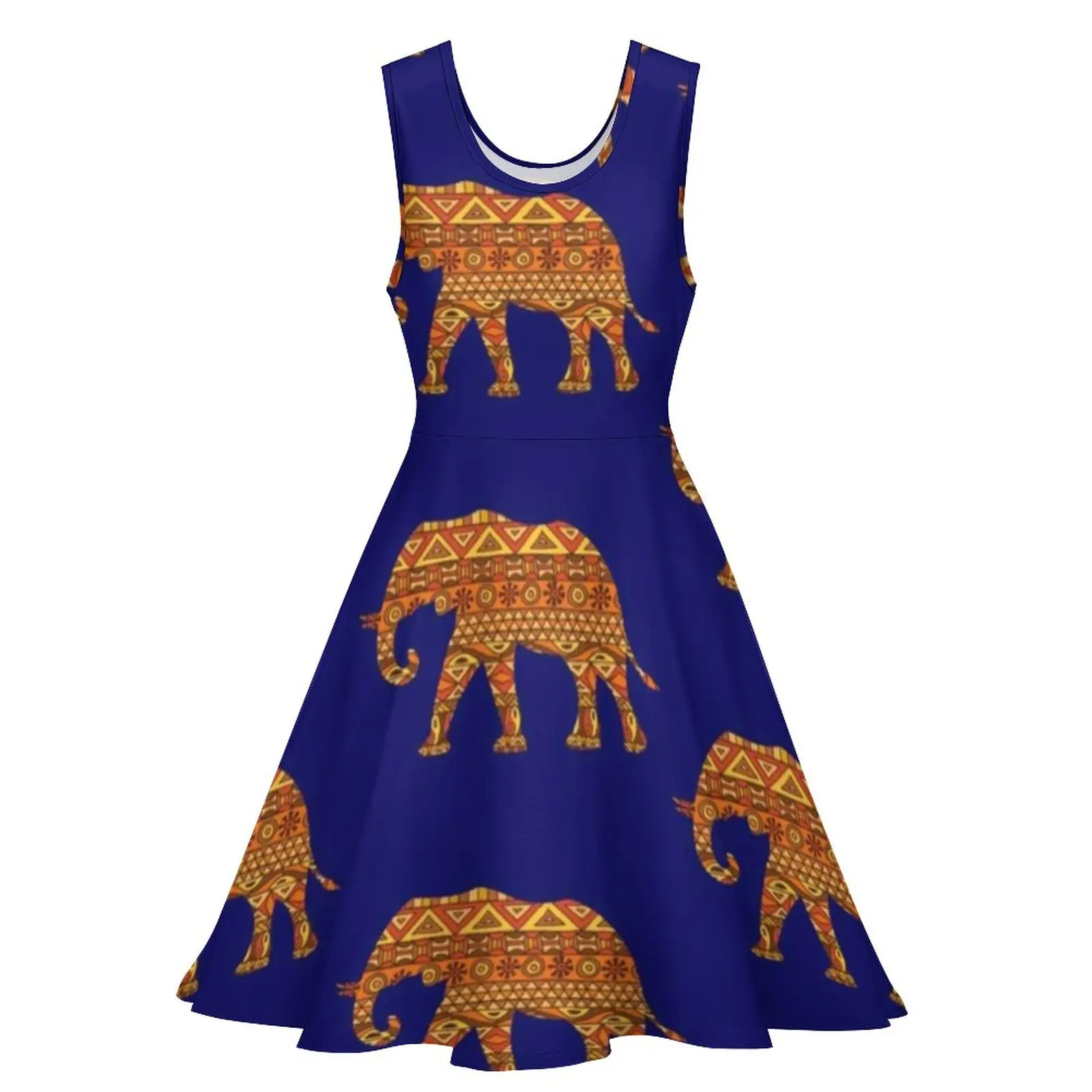 Vintage Elephant Dress African Animal Print Club Dresses High Waist Street Wear Oversized Skate Dress Female Printed Vestidos