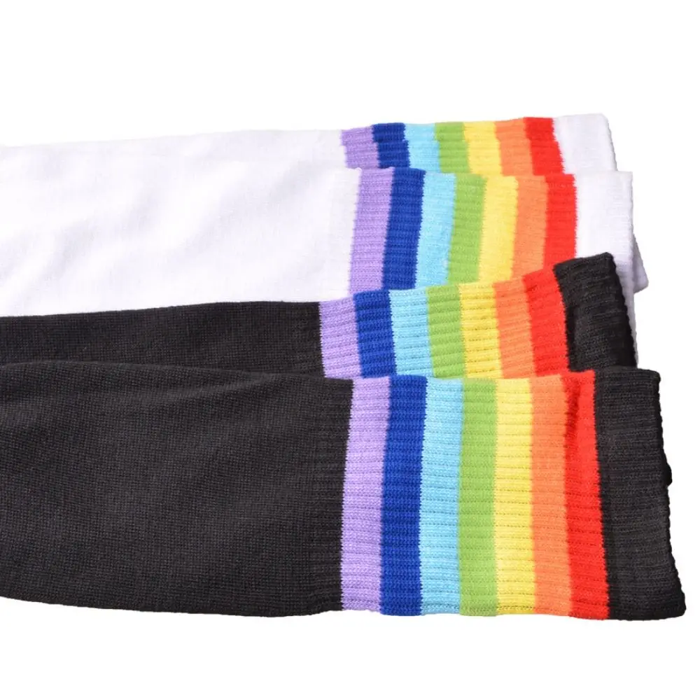 Breathable Thigh High Stockings Novelty Rainbow Strips Non Slip Long Knit Socks Shaping Comfortable Over The Knee Socks Women