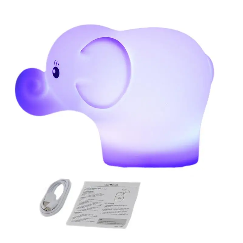 

Elephant Nightlight Silicone Elephant Shaped Nursery Night Lights LED Nightlight USB Rechargeable For Kids Room Bedside Table