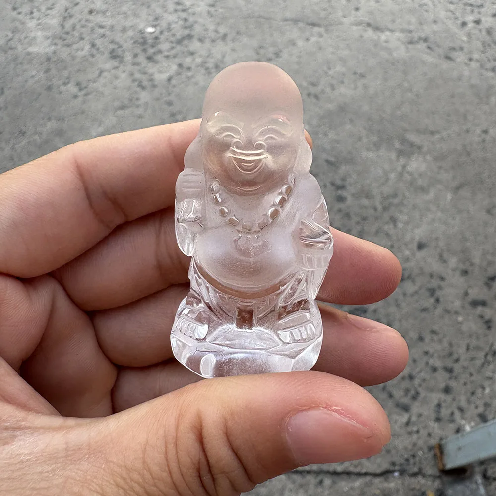 Custom Handcrafted Natural White Crystal Laughing Buddha Figurine - Gemstone Buddha Statue Tabletop Decor for Healing