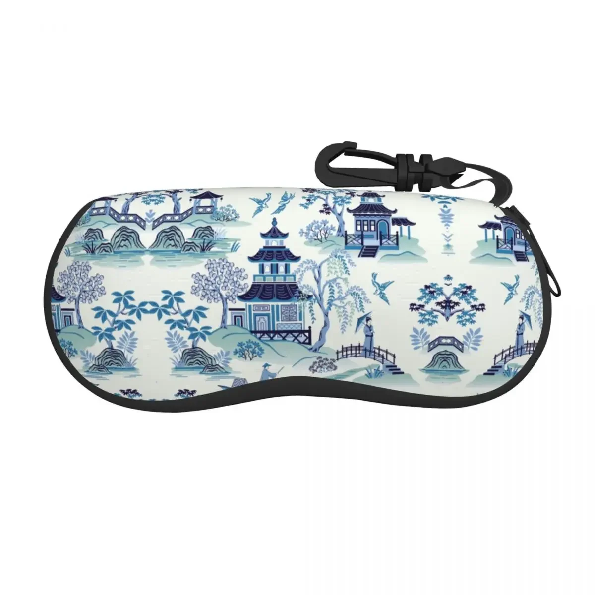 Chinoiserie Pagoda Blue Antique Willow Ware Shell Glasses Case Travel Oriental Style Eyeglasses Case Sunglasses Protector Box