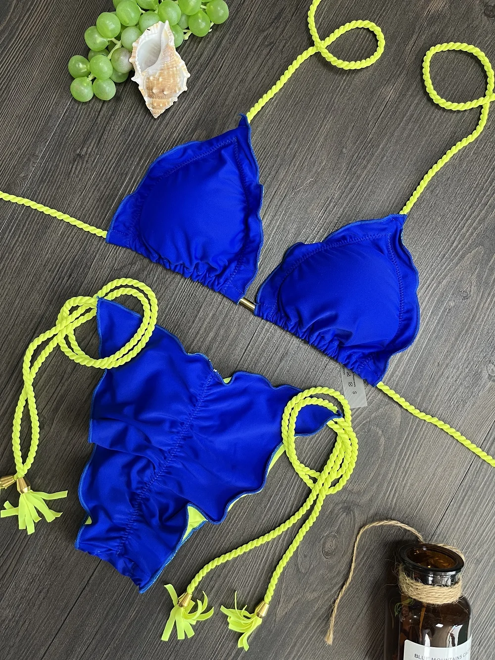 Sexy niebieskie Bikini 2022 nowe Bikini Feminino strój kąpielowy stałe Bikini Set pleciona lina stroje kąpielowe damskie kostium kąpielowy Patchwork