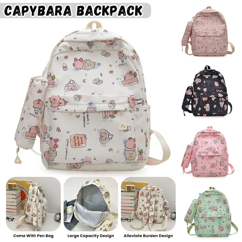 

Cartoon Nylon Capybara Backpack Capybara Lightweight Schoolbag Large Capacity Alleviate Burden Shoulders Bag Student Gift