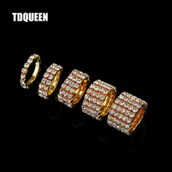 1-5 Rows Gold Color Rings Bridal Wedding Bands Crystal Rhinestone Stretch Finger Rings for Women
