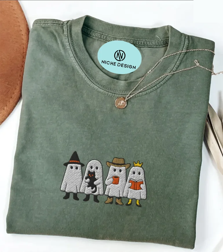 

Fresh Little Ghost Embroidery,Embroidered Ghost Comfort Colorsshirt,Halloween Embroidered Shirt,Cute Ghost Shirt,Halloween Shirt
