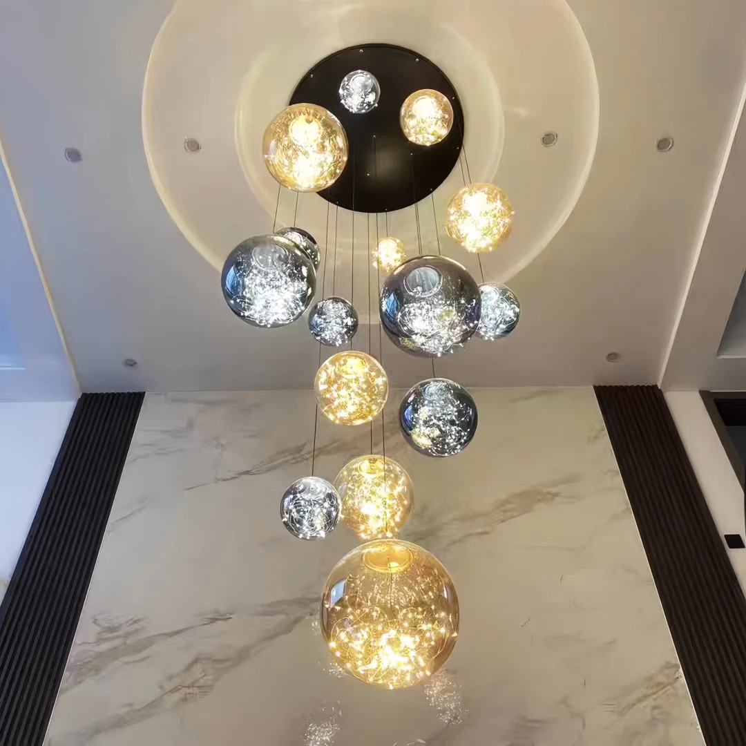 

Modern Spiral Chandelier Indoor Light Living Room Villa Loft Dining Room Kitchen Chandelier Crystal Ball Stair Ceiling Light