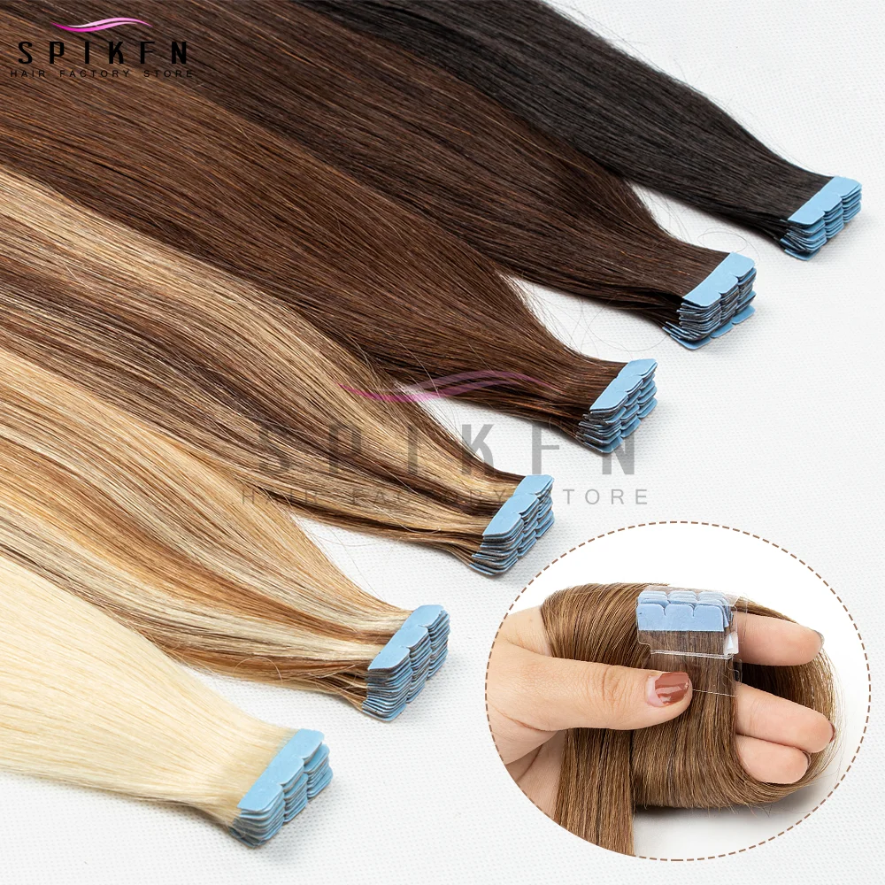 미니 테이프 인모 연장 보이지 않는 이음매 없는 접착 테이프 헤어 12-24인치 천연 스트레이트 헤어 10개/팩
