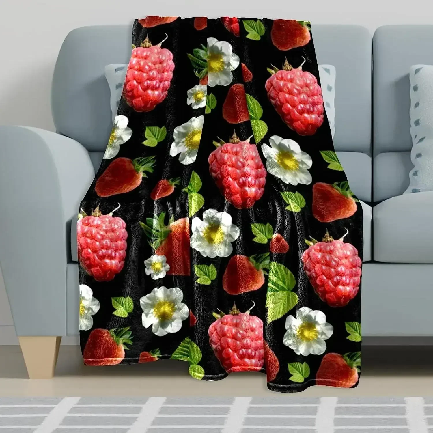 

3d Print Plush Baby Blanket Warm Cozy Soft Microfiber Blankets Strawberry Raspberry Fruit Vintagebabes Carpet for Children Cover
