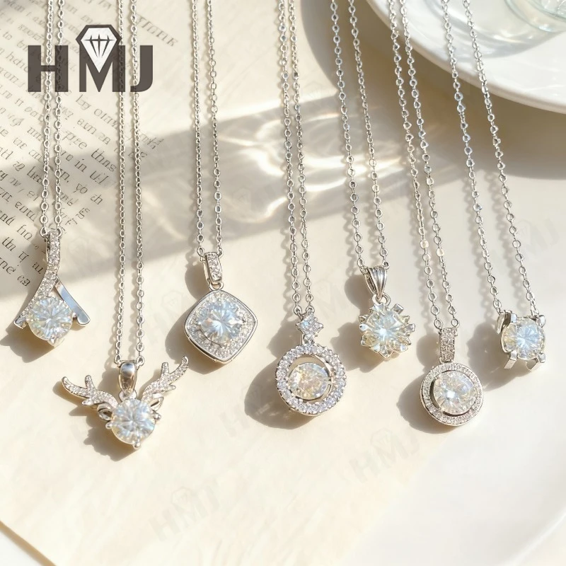 

Moissanite Various Styles Round Cut Necklace Brilliant Pendant Women Fashion Fine Jewelry Elegant Daily Wear Gift Classic Design