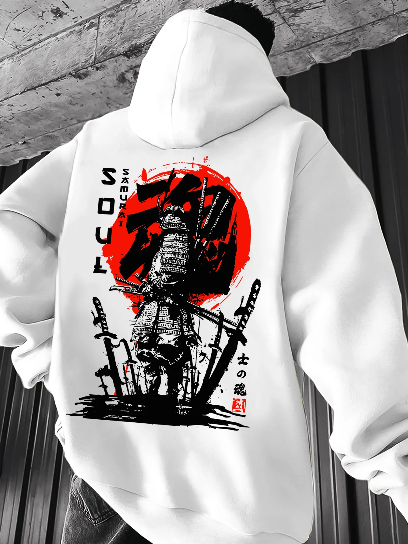 Sweat à capuche épais en molleton pour homme, motif graphique d'art à l'encre style samouraï japonais vintage, style Harajuku Hip Hop, vêtement d'extérieur pour l'automne