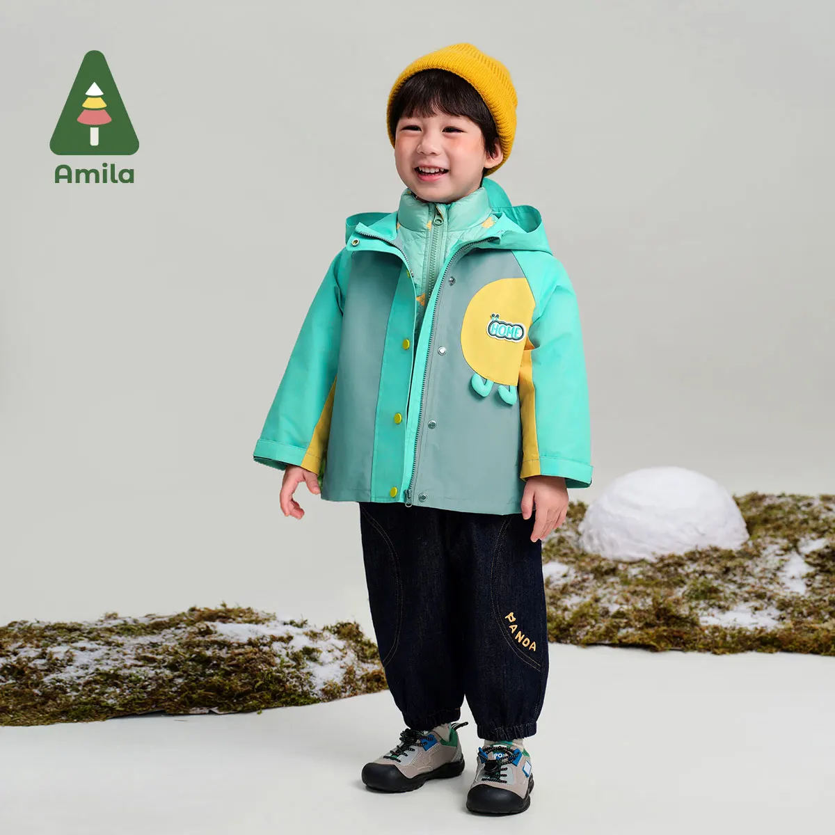 Amila Baby Down Jacket 2024 Winter New Contrast Color Boys And Girls White Duck Down Contrast Color Children\'s Two-Piece Set