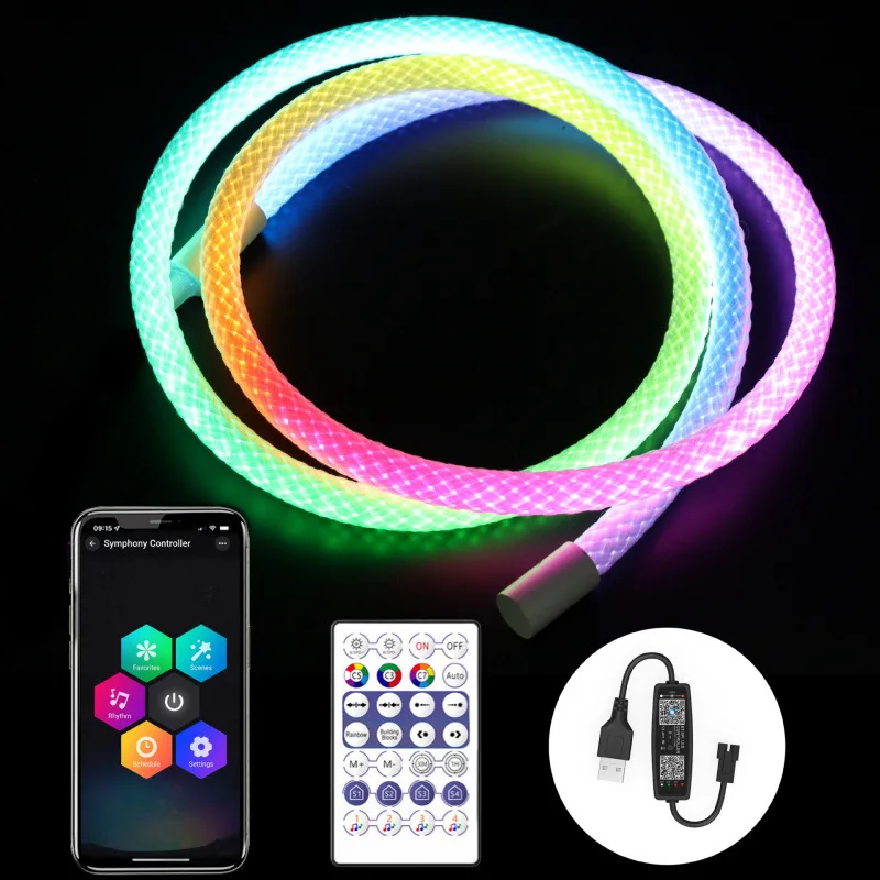 

Colorful neon light rope light 360 degree luminous woven neon light USB 2.4G controller iridescent light strip