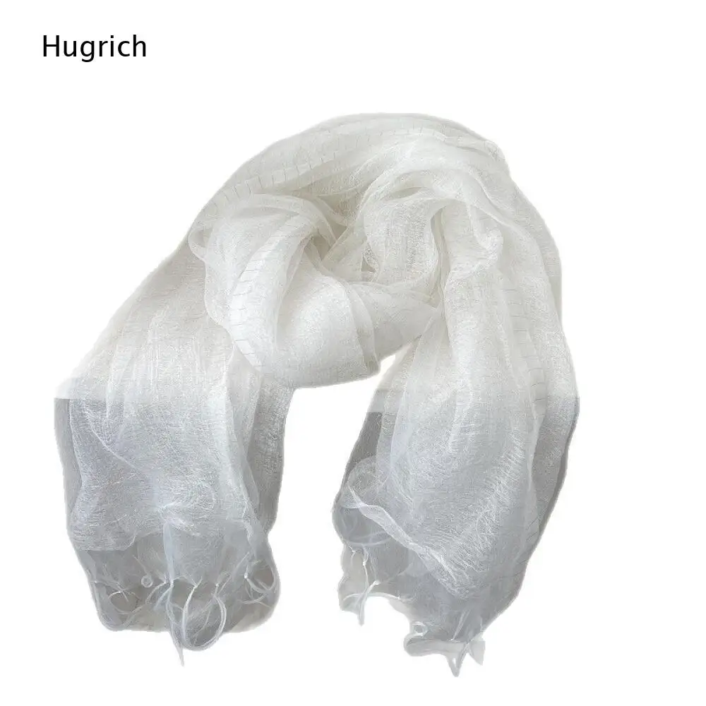 Crinkled Sheer White Wrap Scarf Light Airy Fabric Tassel Trim Thin Shawl Versatile Accessory For Dress Matching Outdoor Shoot