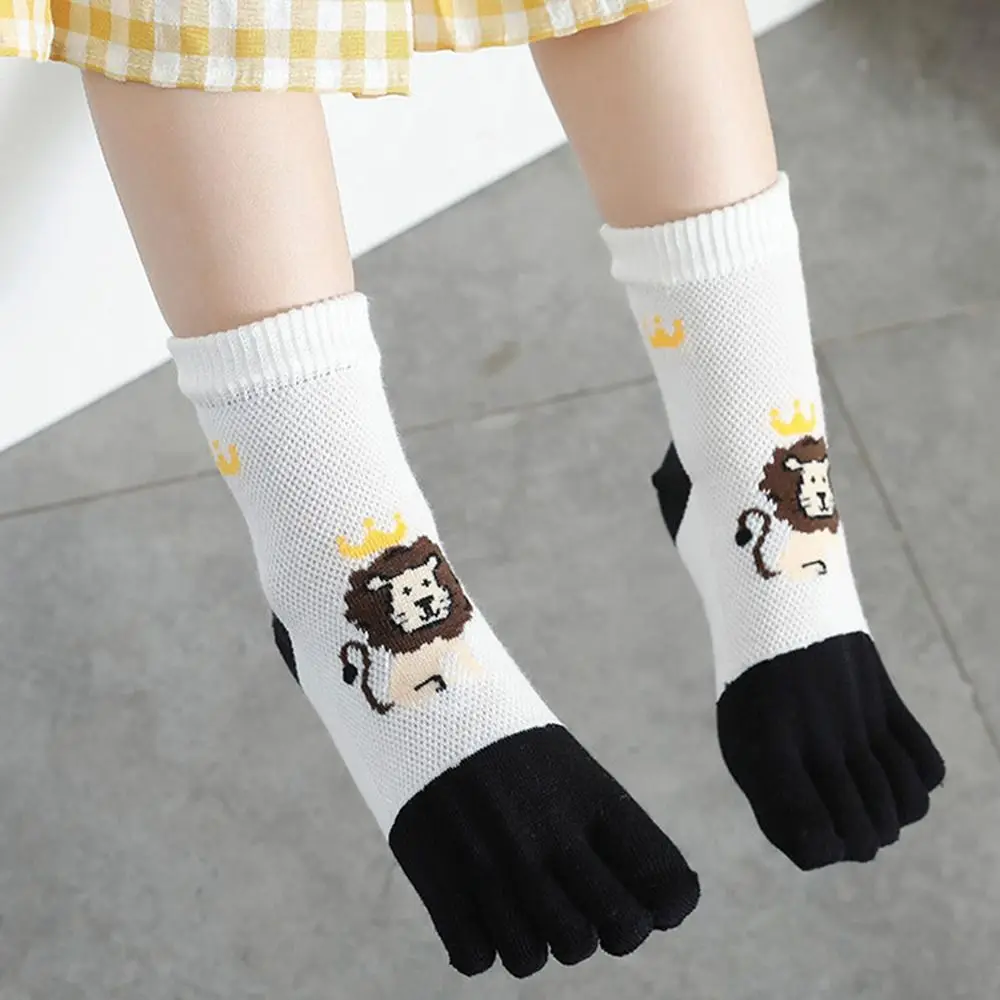 Comfortable Cute Cartoon Korean Style Sports Spring Lion Autumn Toe Socks Five Finger Socks Children Short Socks Cotton Socks