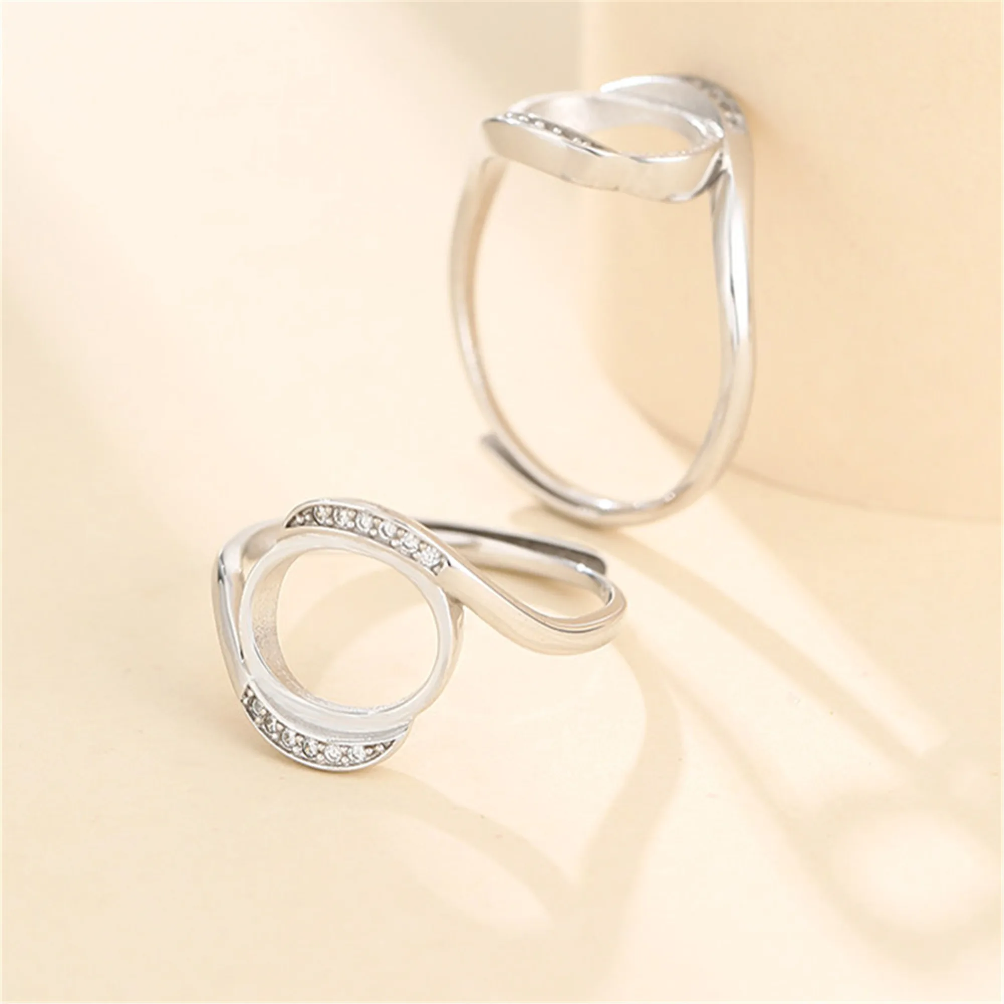 

Ring Setting for 10x12mm Oval Cabochons White Gold Plated 925 Silver Zircon Adjustable Ring Blank SR0657