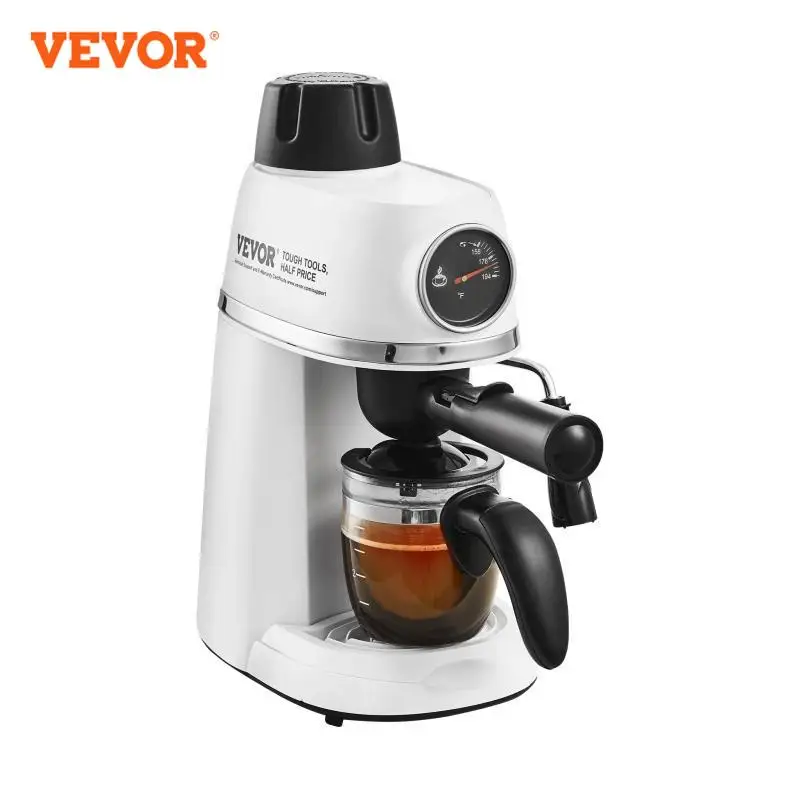 VEVOR Espresso Machine 3.5 Bar Espresso Maker with Milk Frother Steam Wand 4-Cup Professional Coffee Machine with Temp Gauge