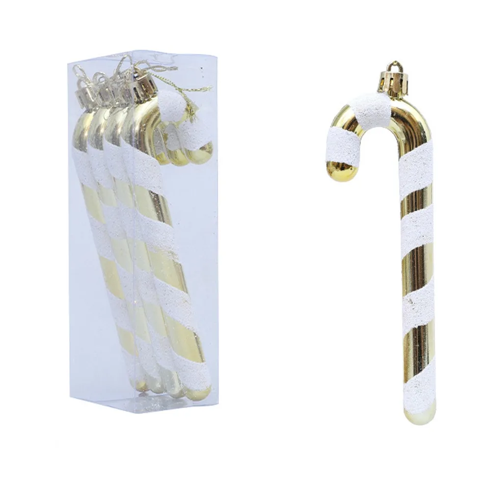 4pcs Colorful Christmas Candy Cane Pendant Plastic Shatterproof Candy Cane Hanging Decor Electroplated Lollipop Cane Pendant