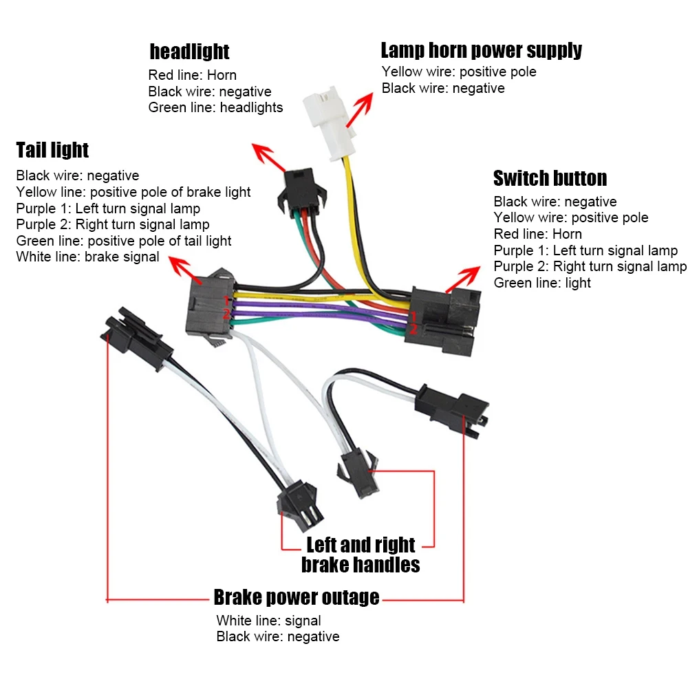 Bicycle Headlight and Tail Light Set Ebike Turn Signals Front and Back Light Electric Bike Light Horn Kits with Switch 24-48V