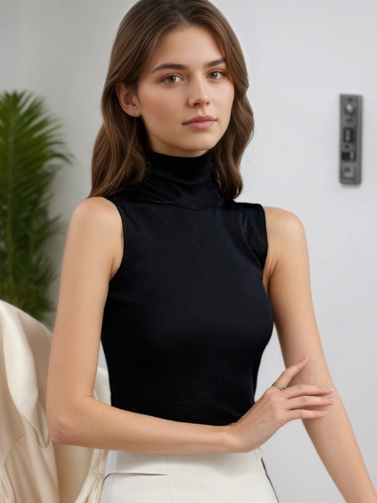 2026 Summer Tops For Women Turtleneck Basic Sleeveless Lace Women Tank Tops Female Top Korean Black White Blue Tees