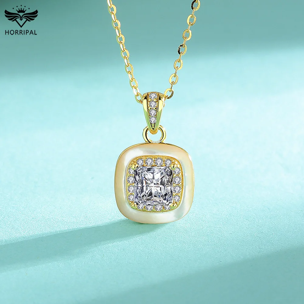 

1CT D Color Moissanite Square Pendant for Women Sterling Silver Plated 18K Gold Wedding Necklace Jewelry with GRA Certificate