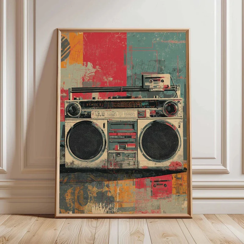 Retro Boombox Wall Art, Vintage Music Poster Print, Hip Hop 80s Artwork, Urban Street Art Decor, Old School Stereo Wall Print