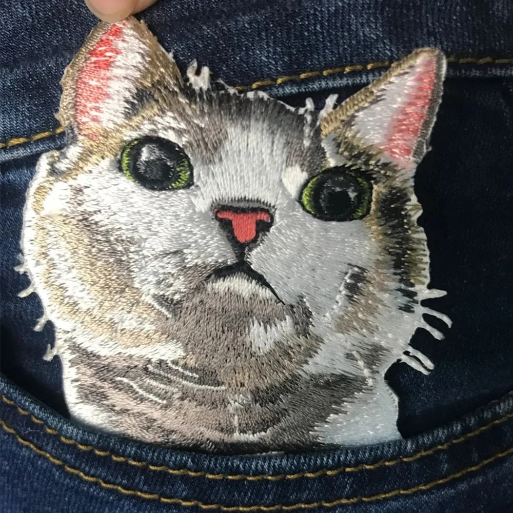 Cute Cat Embroidered Patches On Clothes/Jeans Sewing Pocket Cat Applique/Patch Iron On Patches For Clothing Stickers Accessories