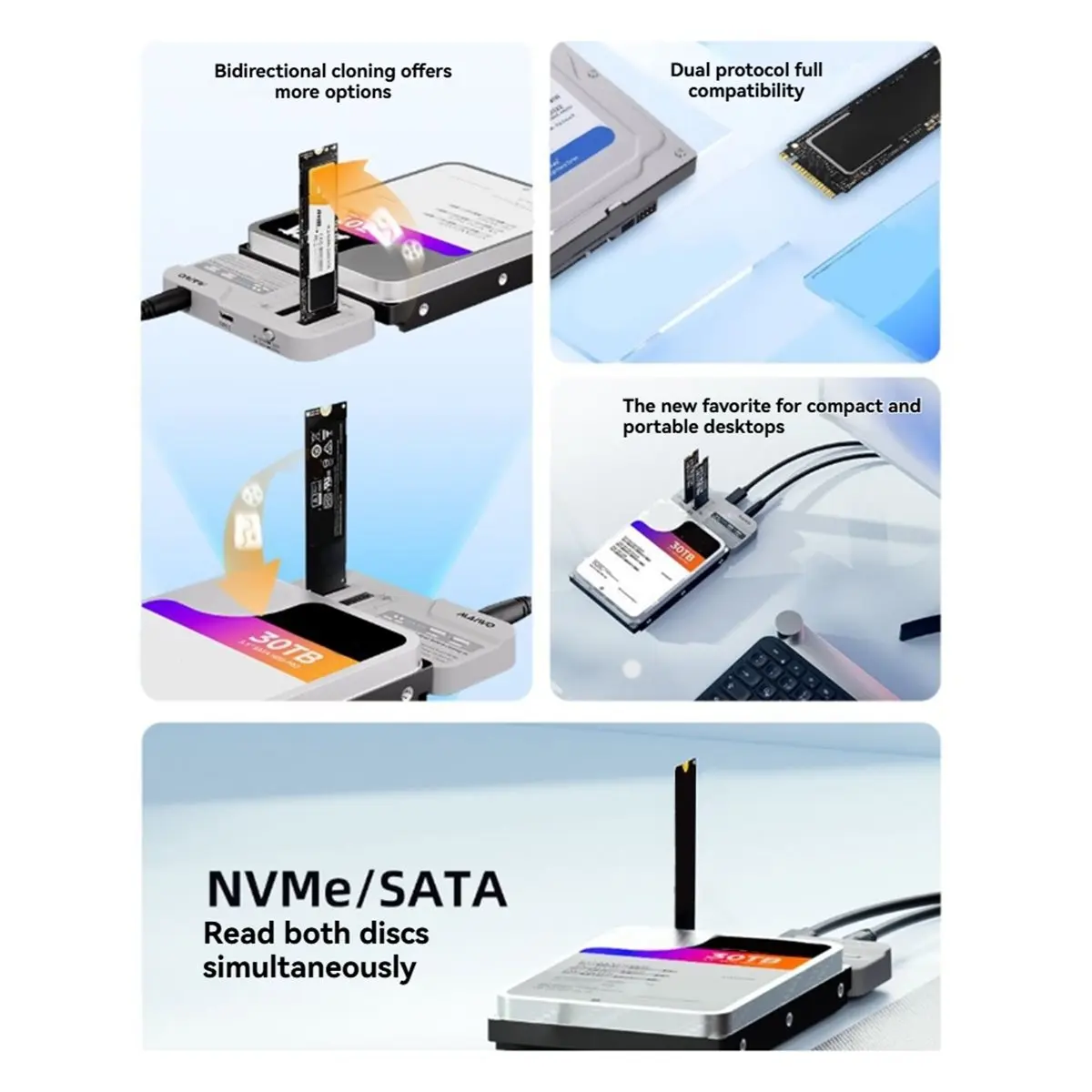 A26Z 10Gbps M.2 NVMe SATA SSD Enclosure USB Type-C Docking Station Supports 2230/42/60/80 2.5/3.5 Inch HDD/SDD